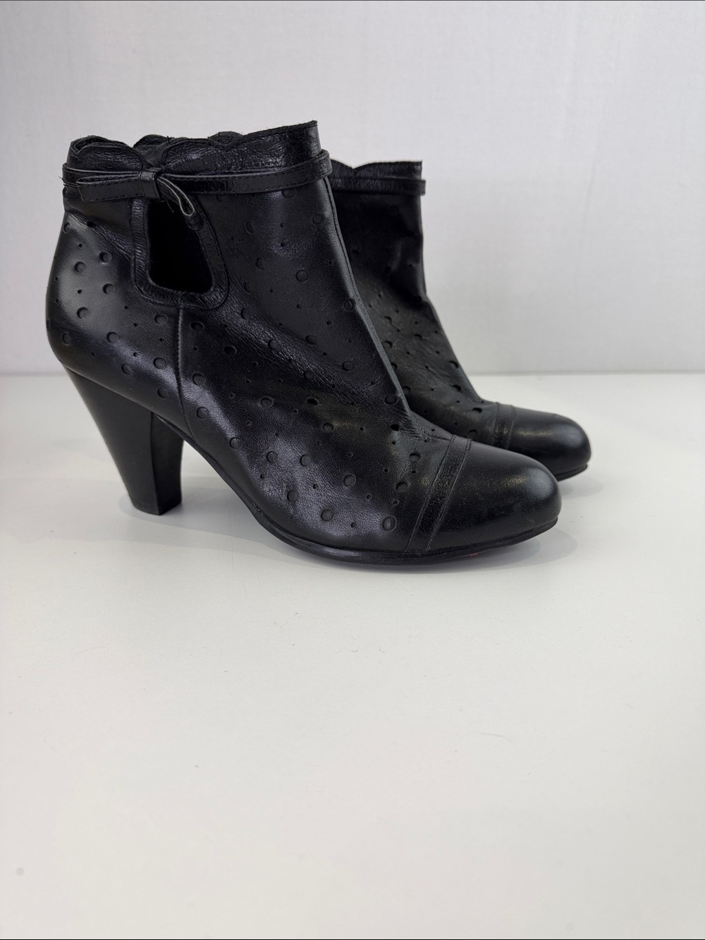 Miz Mooz Black Perforated Ankle Booties with Tie Detail